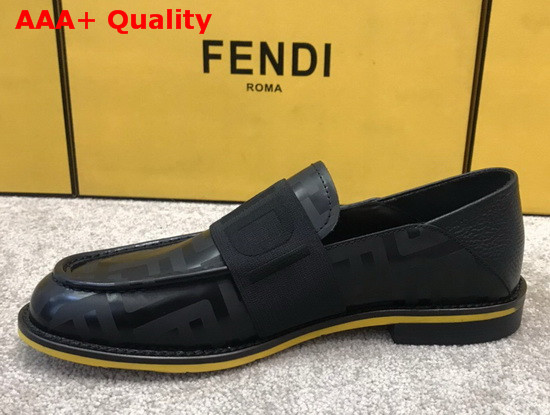 Fendi Men Loafers in Black Printed Calfskin with Stretch FENDI Band at the Ankle Replica