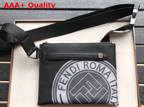 Fendi Men Messenger Bag in Grey Roman Leather with Fendi Stamp Patch Replica