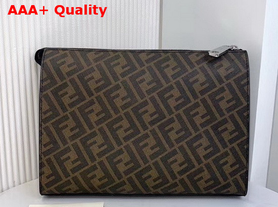 Fendi Men Pouch Black Leather and Canvas Replica