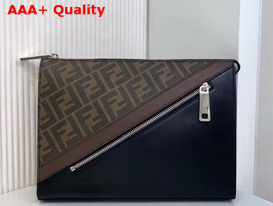 Fendi Men Pouch Black Leather and Canvas Replica