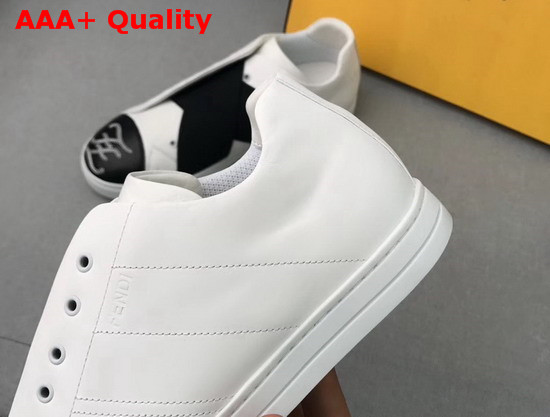 Fendi Mens Slip on Sneakers in White Calfskin with Black Crisscrossing Elastic Straps Replica