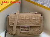 Fendi Midi Baguette Chain Beige FF Fabric Bag with 3D Texture FF Motif Replica