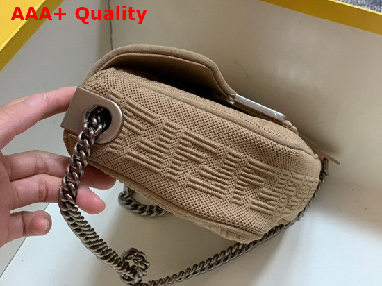 Fendi Midi Baguette Chain Beige FF Fabric Bag with 3D Texture FF Motif Replica