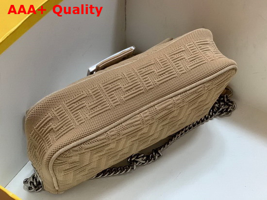 Fendi Midi Baguette Chain Beige FF Fabric Bag with 3D Texture FF Motif Replica
