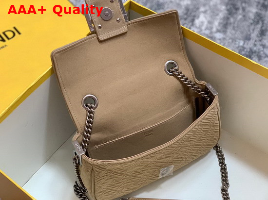 Fendi Midi Baguette Chain Beige FF Fabric Bag with 3D Texture FF Motif Replica
