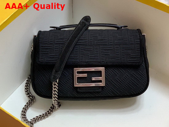 Fendi Midi Baguette Chain Black FF Fabric Bag with 3D Texture FF Motif Replica