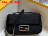 Fendi Midi Baguette Chain Black FF Fabric Bag with 3D Texture FF Motif Replica