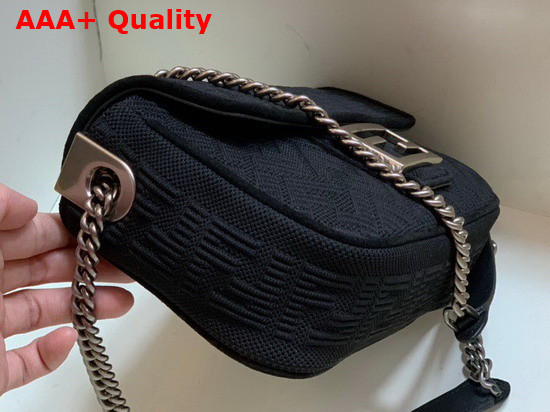 Fendi Midi Baguette Chain Black FF Fabric Bag with 3D Texture FF Motif Replica
