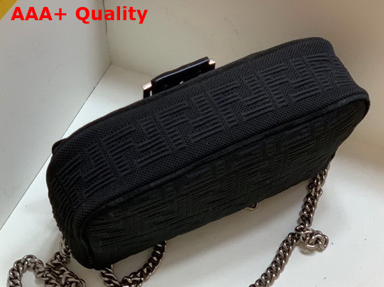 Fendi Midi Baguette Chain Black FF Fabric Bag with 3D Texture FF Motif Replica