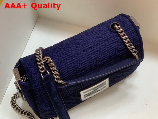 Fendi Midi Baguette Chain Blue FF Fabric Bag with 3D Texture FF Motif Replica