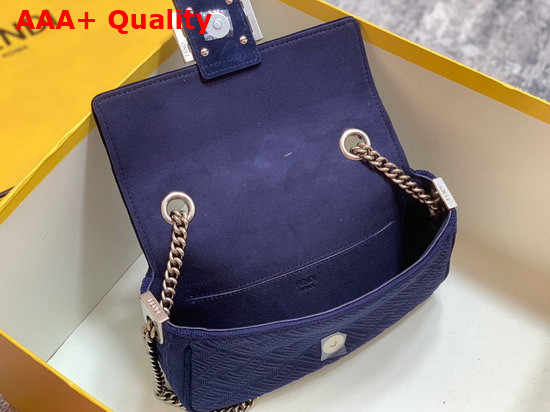 Fendi Midi Baguette Chain Blue FF Fabric Bag with 3D Texture FF Motif Replica
