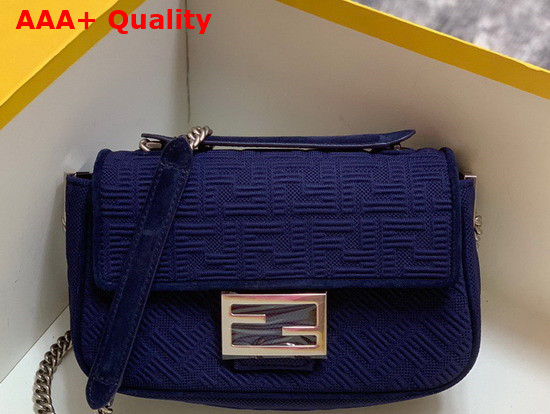 Fendi Midi Baguette Chain Blue FF Fabric Bag with 3D Texture FF Motif Replica