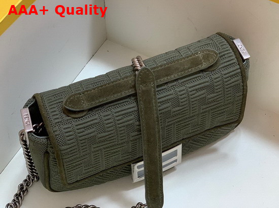 Fendi Midi Baguette Chain Green FF Fabric Bag with 3D Texture FF Motif Replica