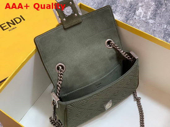 Fendi Midi Baguette Chain Green FF Fabric Bag with 3D Texture FF Motif Replica