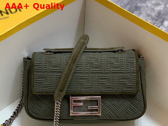 Fendi Midi Baguette Chain Green FF Fabric Bag with 3D Texture FF Motif Replica