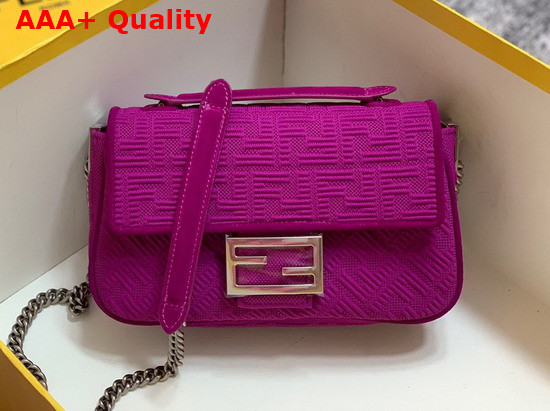 Fendi Midi Baguette Chain Purple FF Fabric Bag with 3D Texture FF Motif Replica