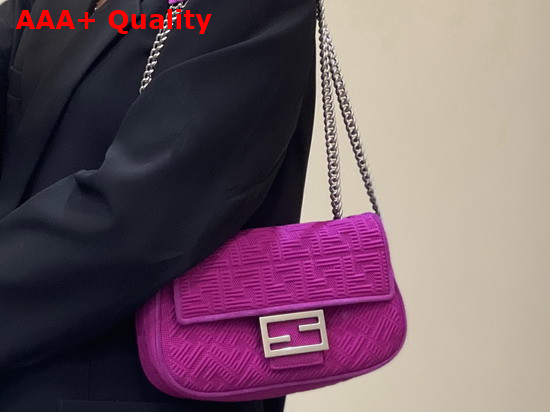 Fendi Midi Baguette Chain Purple FF Fabric Bag with 3D Texture FF Motif Replica