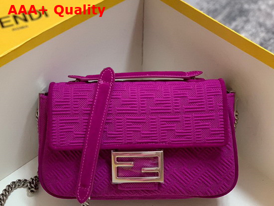 Fendi Midi Baguette Chain Purple FF Fabric Bag with 3D Texture FF Motif Replica