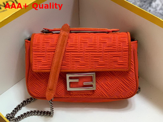 Fendi Midi Baguette Chain Red FF Fabric Bag with 3D Texture FF Motif Replica