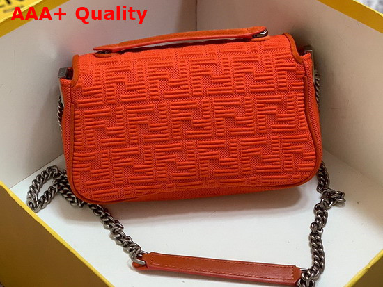 Fendi Midi Baguette Chain Red FF Fabric Bag with 3D Texture FF Motif Replica