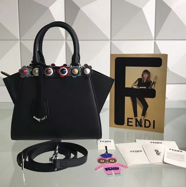Fendi Mini 3Jours Studded Black Leather Handbag For Sale