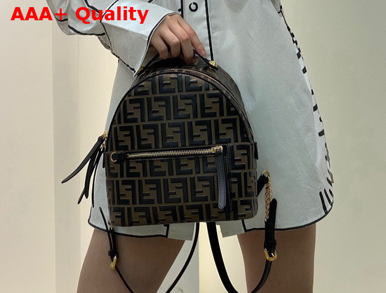 Fendi Mini Backpack in Brown Leather with Embossed FF Motif Replica