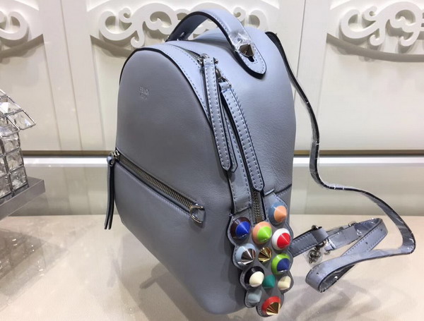Fendi Mini Backpack in Light Blue Leather with Multicoloured Studs For Sale