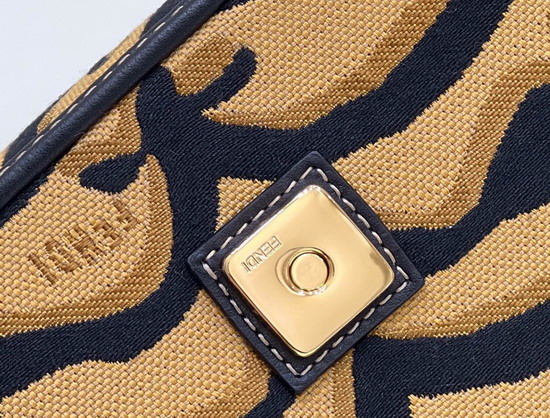 Fendi Mini Baguette Bag Made of Jacquard Fabric Featuring the Tiger Motif in Black and Dark Yellow Replica