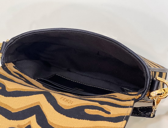 Fendi Mini Baguette Bag Made of Jacquard Fabric Featuring the Tiger Motif in Black and Dark Yellow Replica