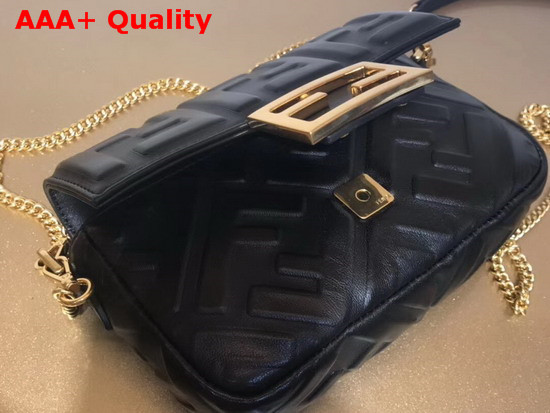 Fendi Mini Baguette Bag in Black Nappa Leather with All Over FF Motif Replica
