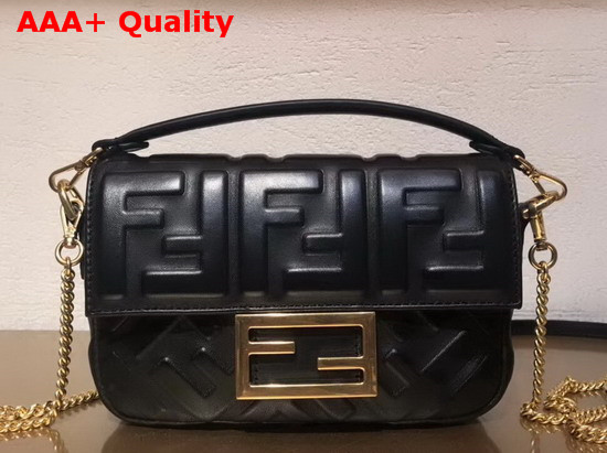 Fendi Mini Baguette Bag in Black Nappa Leather with All Over FF Motif Replica