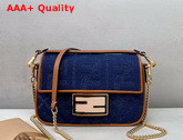 Fendi Mini Baguette Bag in Blue Denim with Embroidered FF Motif Replica