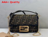 Fendi Mini Baguette Bag in Brown Jacquard Fabric with an FF Motif and Trimed with Black Embroidery Replica