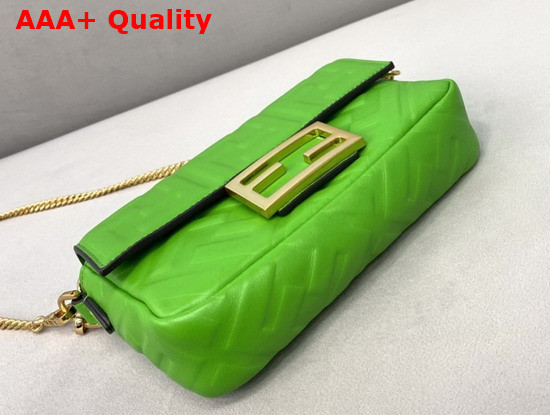 Fendi Mini Baguette Bag in Green Nappa Leather with Embossed FF Motif Replica
