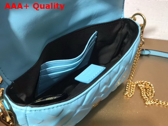 Fendi Mini Baguette Bag in Light Blue Nappa Leather with All Over FF Motif Replica