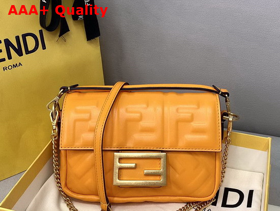 Fendi Mini Baguette Bag in Orange Nappa Leather with Embossed FF Motif Replica