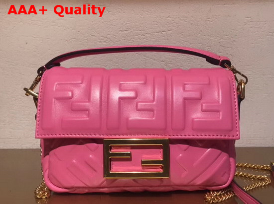 Fendi Mini Baguette Bag in Pink Nappa Leather with All Over FF Motif Replica