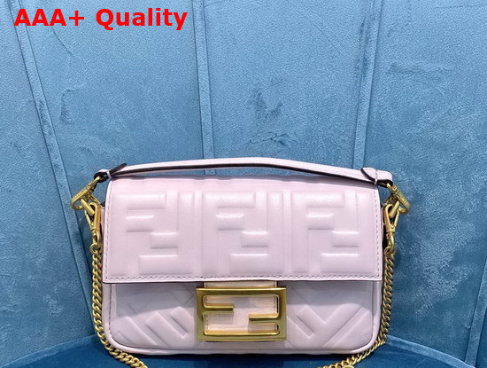 Fendi Mini Baguette Bag in Pink Nappa Leather with Embossed FF Motif Replica