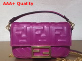 Fendi Mini Baguette Bag in Purple Nappa Leather with All Over FF Motif Replica