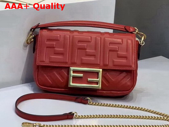 Fendi Mini Baguette Bag in Red Nappa Leather with All Over FF Motif Replica