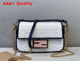 Fendi Mini Baguette Bag in White Denim with Embroidered FF Motif Replica