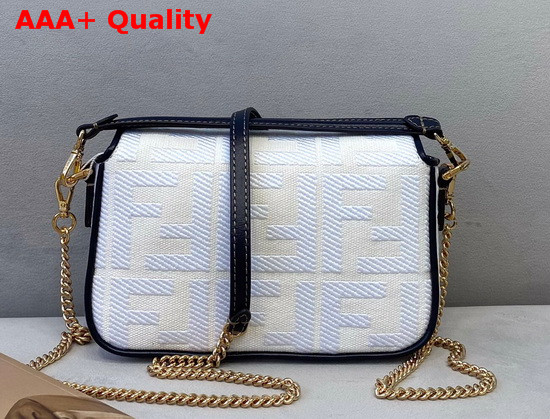 Fendi Mini Baguette Bag in White Denim with Embroidered FF Motif Replica