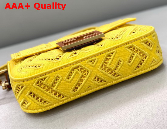 Fendi Mini Baguette Bag in Yellow Canvas with a Jour Embroidered FF Motif Replica