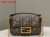 Fendi Mini Baguette Brown Houndstooth Wool Bag with FF Embroidery Replica