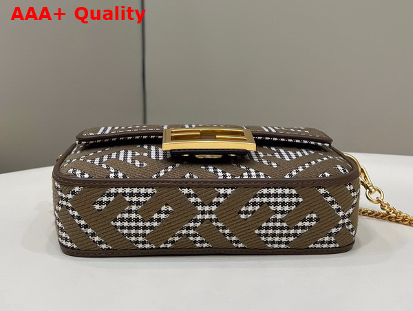 Fendi Mini Baguette Brown Houndstooth Wool Bag with FF Embroidery Replica