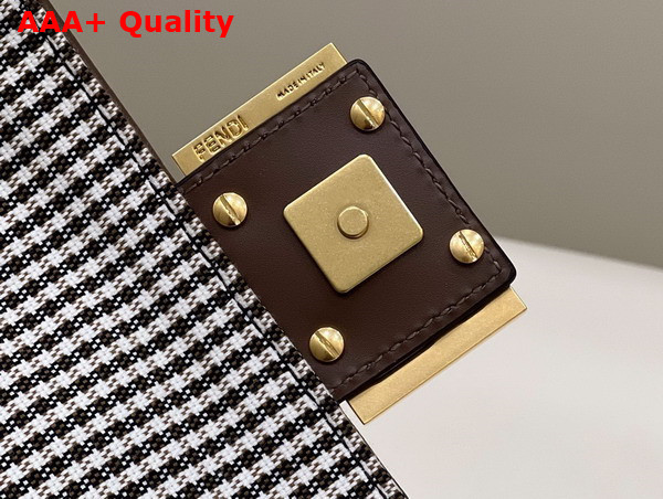 Fendi Mini Baguette Brown Houndstooth Wool Bag with FF Embroidery Replica