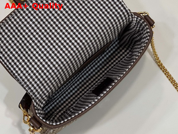 Fendi Mini Baguette Brown Houndstooth Wool Bag with FF Embroidery Replica