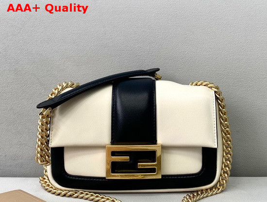 Fendi Mini Baguette Chain Black and White Nappa Leather Bag Replica