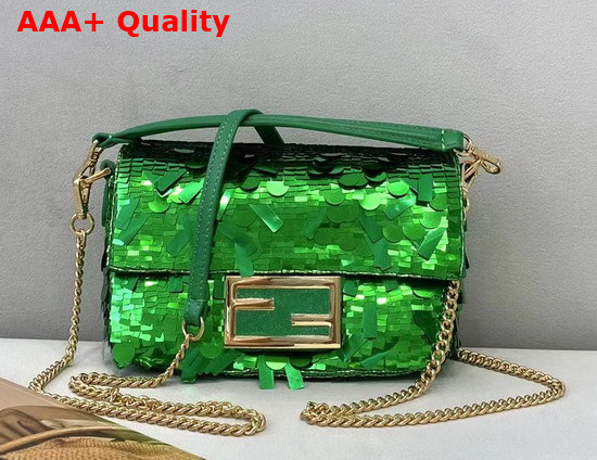 Fendi Mini Baguette Green Sequined Bag Replica