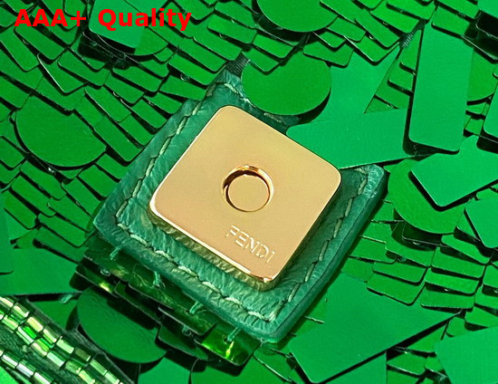 Fendi Mini Baguette Green Sequined Bag Replica